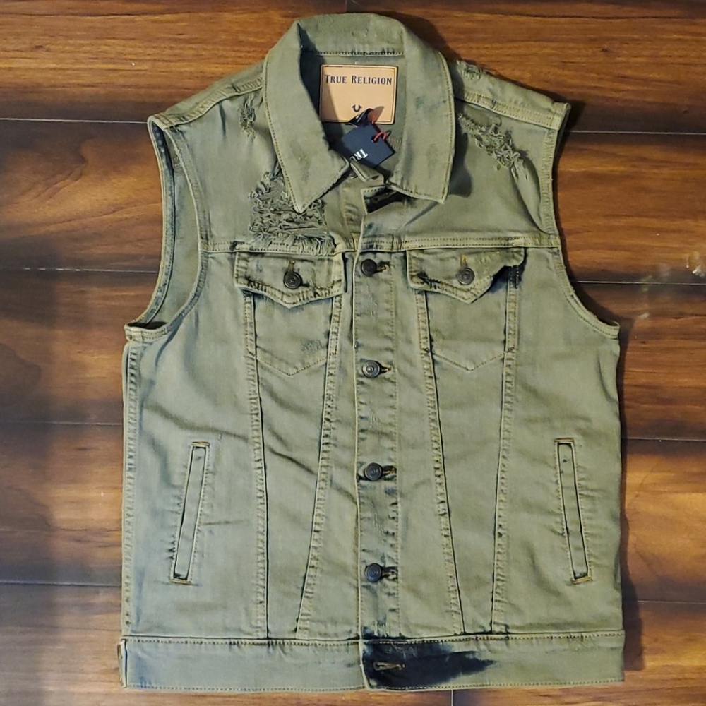 True Religion distressed denim vest
